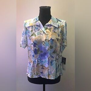 K Petite- Purple and Yellow Short Sleeve‎ Peplum Blouse Size 12P
